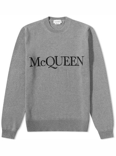 Embroidered Logo Knit Top Grey - ALEXANDER MCQUEEN - BALAAN 1