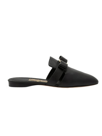 Salvatore Vara Bow Mule Bloafers Black - SALVATORE FERRAGAMO - BALAAN.