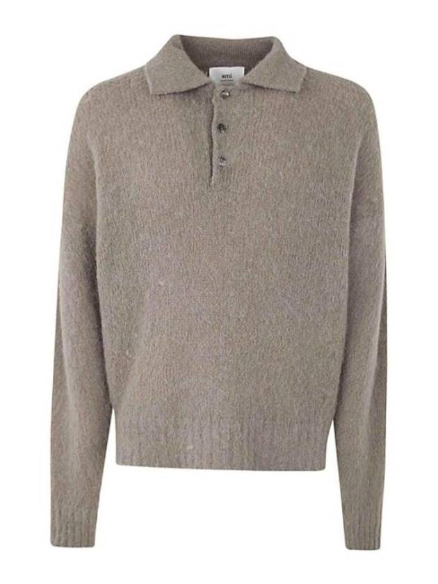 Pullover Knit Polo Shirt Beige - AMI - BALAAN 2