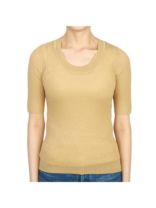 Women's Wool Short Sleeved Knit Top Beige - THEORY - BALAAN 1