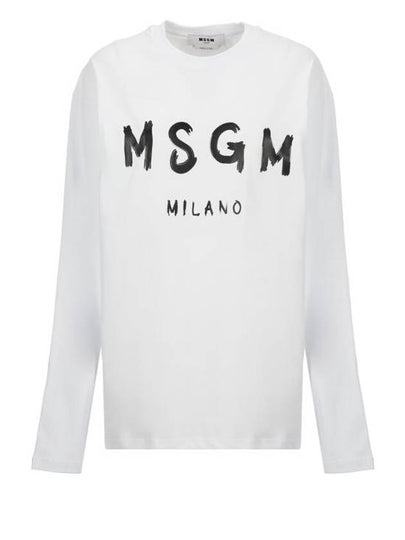 Milano Brushed Logo Long Sleeve T-Shirt White - MSGM - BALAAN 2