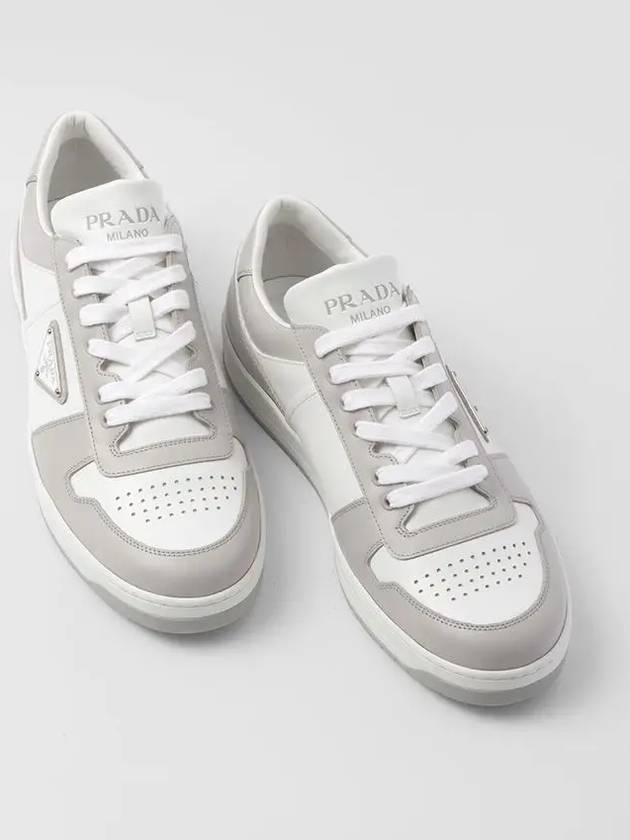 Men's Downtown Triangle Logo Leather Low Top Sneakers White Crystal - PRADA - BALAAN 4