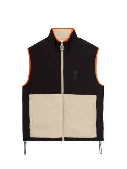 De Coeur Sherpa Hairy Fleece Nylon Canvas Vest Black White - AMI - BALAAN 2