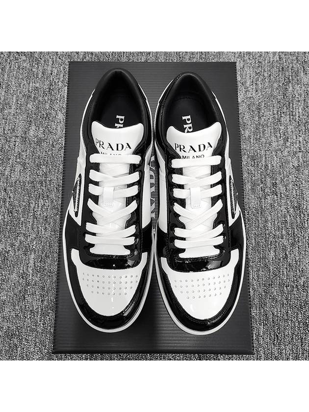 Men's Downtown Triangle Logo Leather Low Top Sneakers White Black - PRADA - BALAAN 6