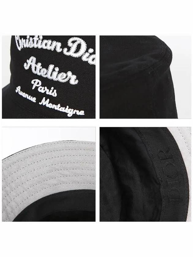 Atelier Embroidered Cotton Canvas Bucket Hat Black - DIOR - BALAAN 4