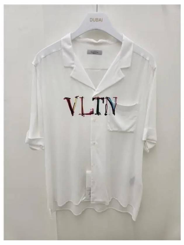 Men's VLTN Logo Viscose Short Sleeve Shirt White - VALENTINO - BALAAN.