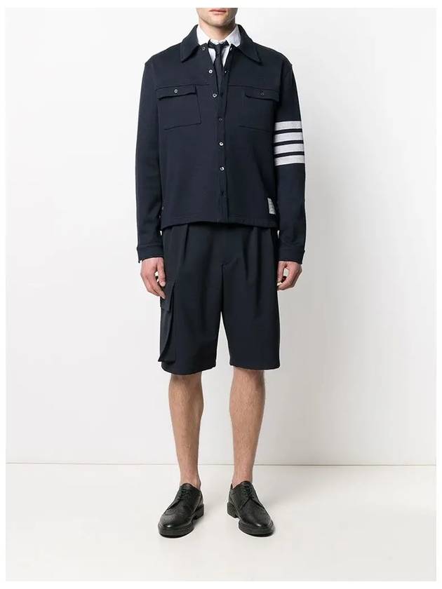 Double Face Cotton Knit 4 Bar Button Shirt Jacket Navy - THOM BROWNE - BALAAN 4