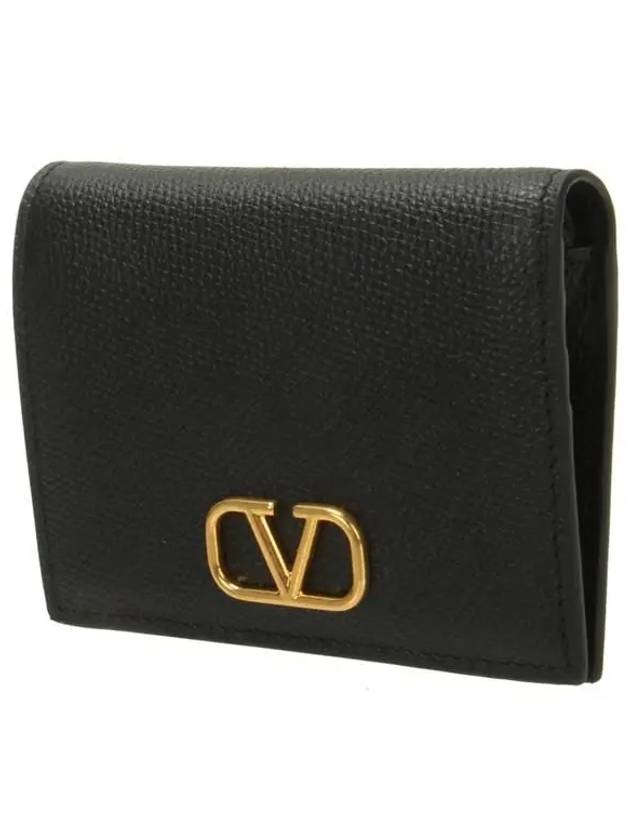 Compact V Logo Signature Calfskin Half Wallet Black - VALENTINO - BALAAN 3