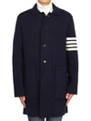 Cotton Cashmere Interlock 4-Bar Polo Collar Overcoat Navy - THOM BROWNE - BALAAN.