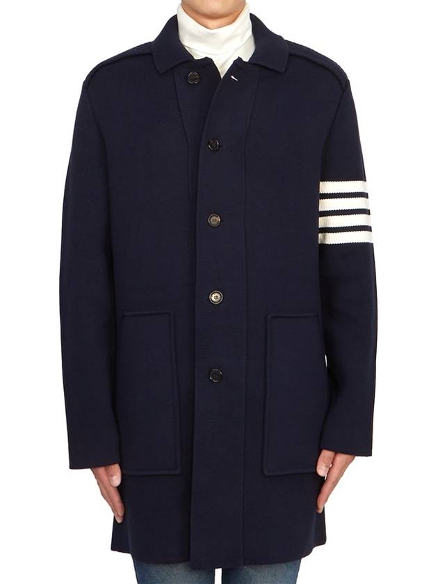 Cotton Cashmere Interlock 4-Bar Polo Collar Overcoat Navy - THOM BROWNE - BALAAN 3