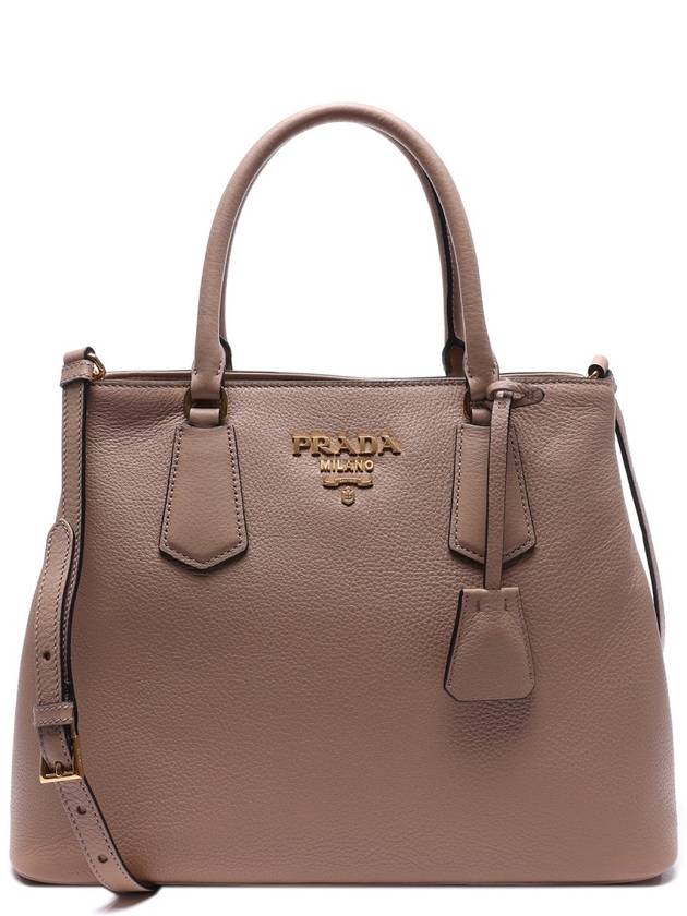 Women's Vitello Gold Logo Tote Shoulder Bag (1BA239_2E8K_F0770_V_OOO_22S) - PRADA - BALAAN 2