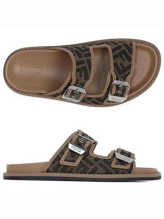 Men's Peel Jacquard Fabric Sandals Brown - FENDI - BALAAN 2