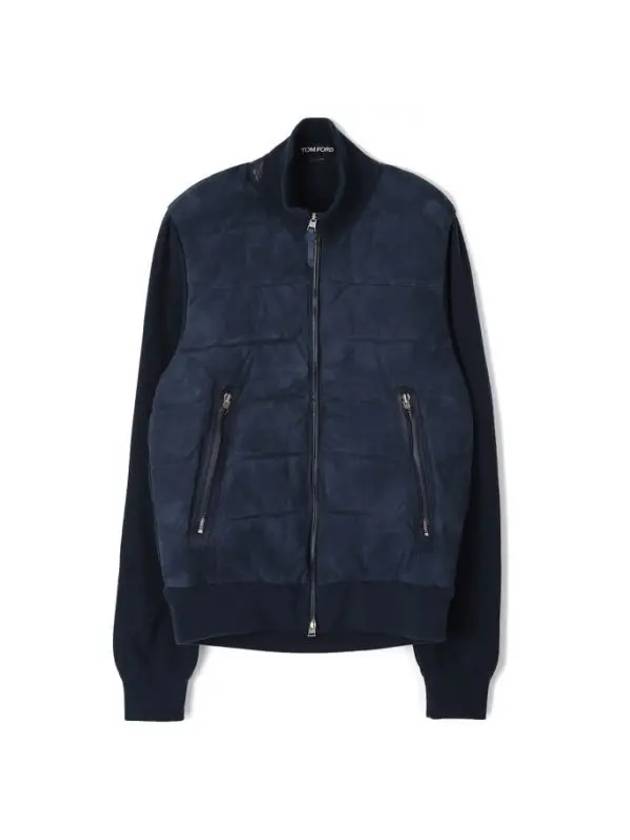 Down Suede Front Zip Though Jacket Ink Blue - TOM FORD - BALAAN 1