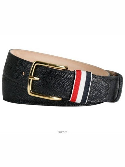 Men's Three Stripes Tab Pebbled Leather Belt Black - THOM BROWNE - BALAAN 2