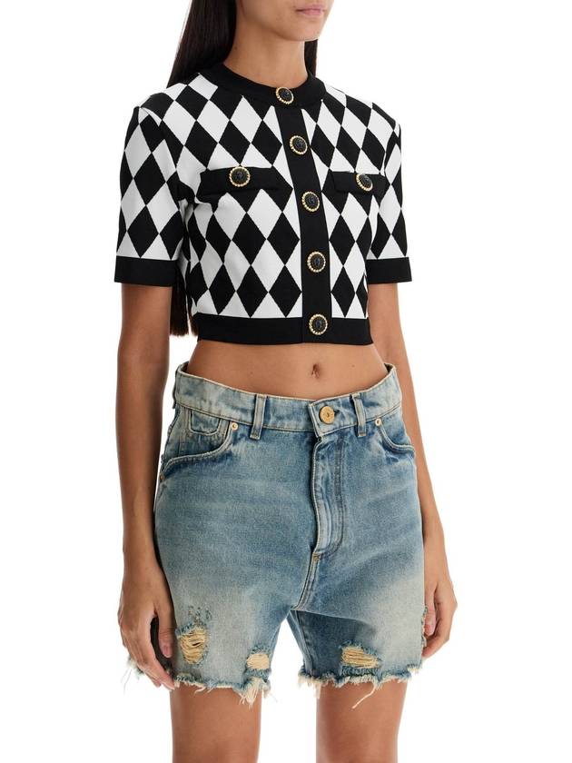 "jacquard diamond pattern knit crop top - BALMAIN - BALAAN 2