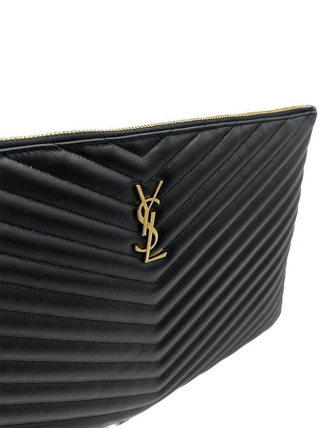 Gold Monogram Document Holder In Matelasse Leather Black - SAINT LAURENT - BALAAN 3