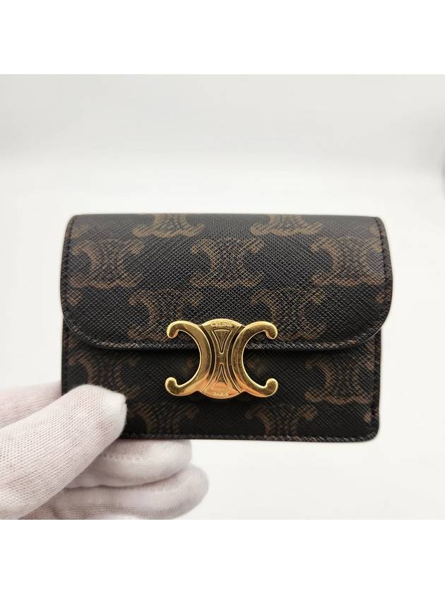 Triomphe Canvas Flap Card Holder Tan Brown - CELINE - BALAAN 4