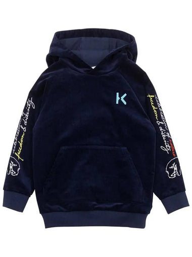 Kids Logo Slogan Hoodie Navy K25692 868 - KENZO - BALAAN 1