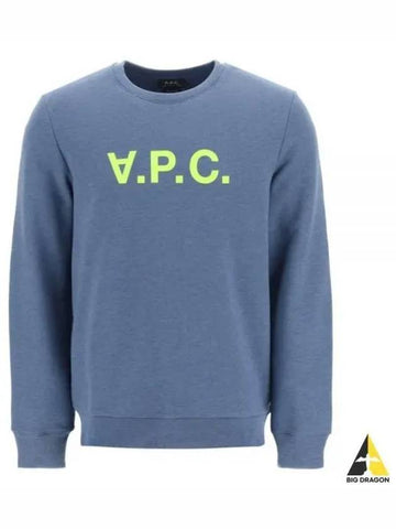 APC VPC Velvet Logo Sweatshirt Blue COETS H27746 - A.P.C. - BALAAN 1