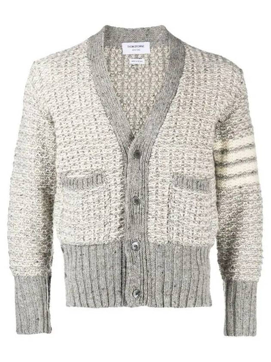 Mohair Tweed 4-Bar Classic V-neck Cardigan Light Grey - THOM BROWNE - BALAAN 2