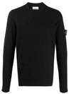 Men's Wappen Patch Round Neck Knit Top Black - STONE ISLAND - BALAAN 1