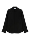 Embroidered Logo Cupro Long Sleeve Shirt Black - MSGM - BALAAN 2