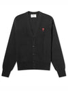 Red Heart Logo Merino Wool Cardigan Black - AMI - BALAAN 2