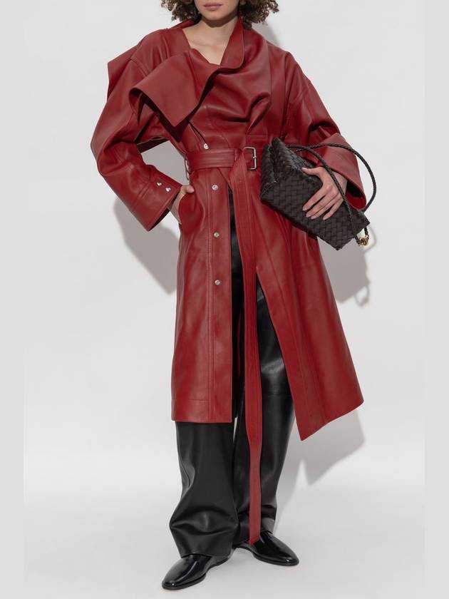 Bottega Veneta Leather Coat, Women's, Burgundy - BOTTEGA VENETA - BALAAN 2