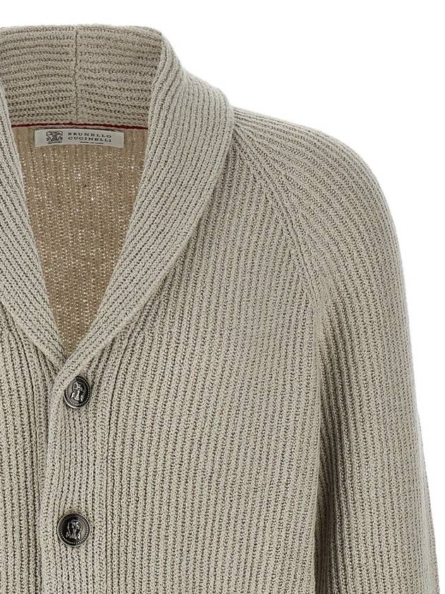 Shawl Collar Wool Cardigan Grey - BRUNELLO CUCINELLI - BALAAN 4