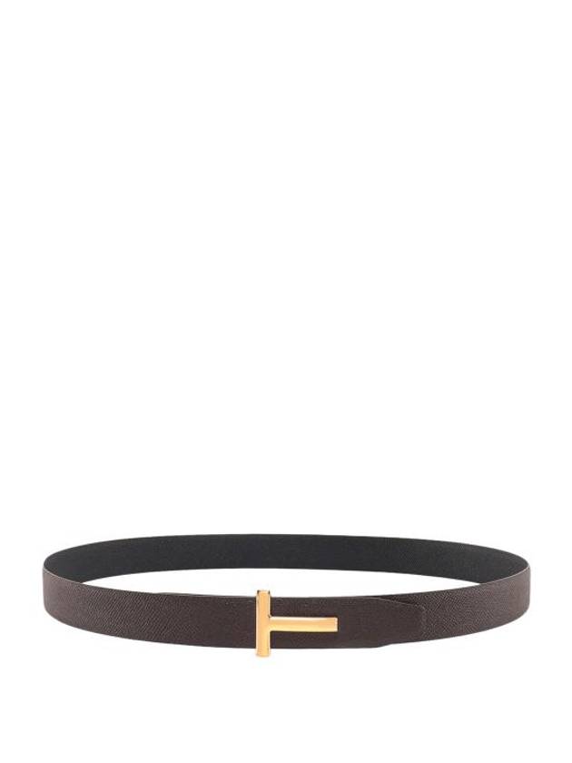 T Logo Reversible Leather Belt Chocolate - TOM FORD - BALAAN 2