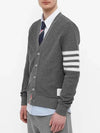 4 Bar Open Raschel Stitch V Neck Cardigan Grey - THOM BROWNE - BALAAN 4