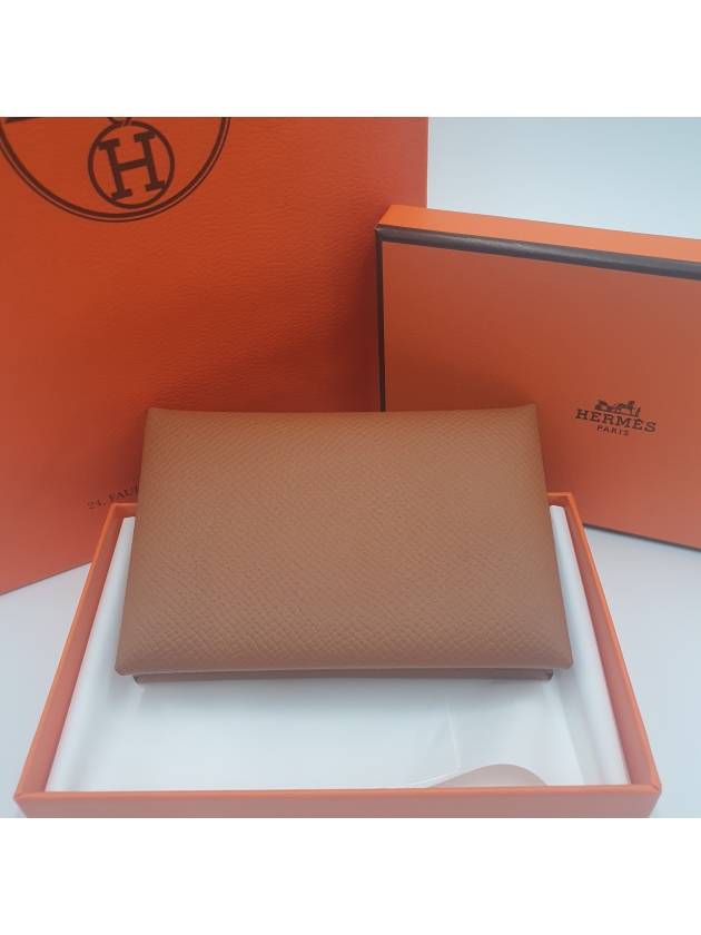 Calvi Epsom Palladium Hardware Card Wallet Gold - HERMES - BALAAN 3