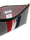 Men's Three Stripes Boiled Wool Stripe Zipper Document Holder Clutch Bag Medium Grey - THOM BROWNE - BALAAN 5