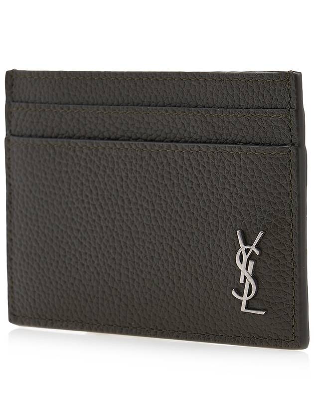 Casandre Small Grain Leather Card Wallet Dark Khaki - SAINT LAURENT - BALAAN 3