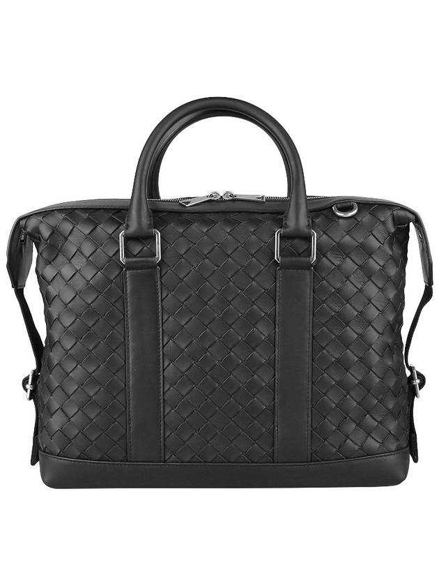 Classic Intrecciato Leather Silver Zipper Brief Case Black - BOTTEGA VENETA - 6