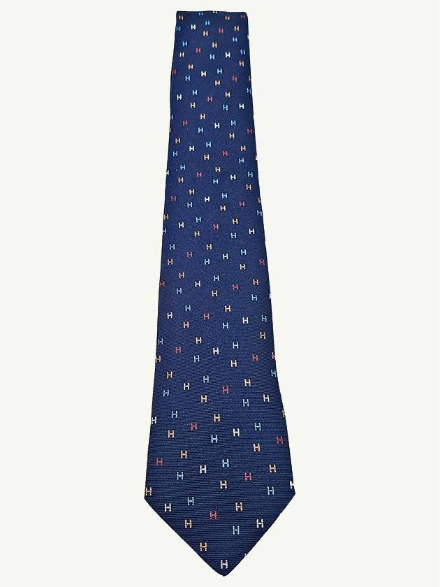 H Scintillant Silk Tie Navy - HERMES - BALAAN 5