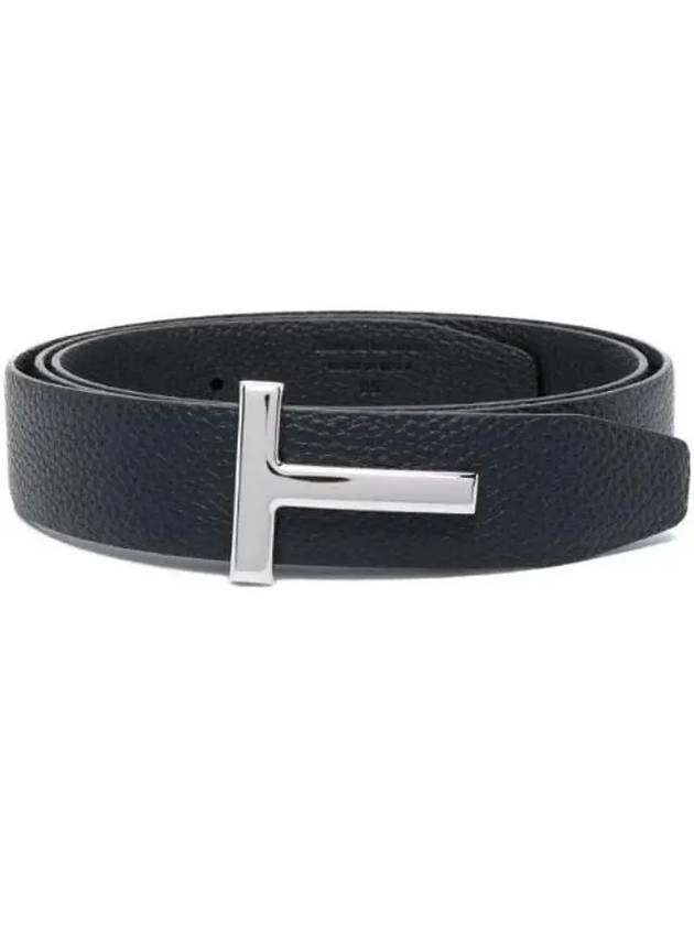 Silver Hardware T Logo Reversible Leather Belt Dark Navy - TOM FORD - BALAAN 1