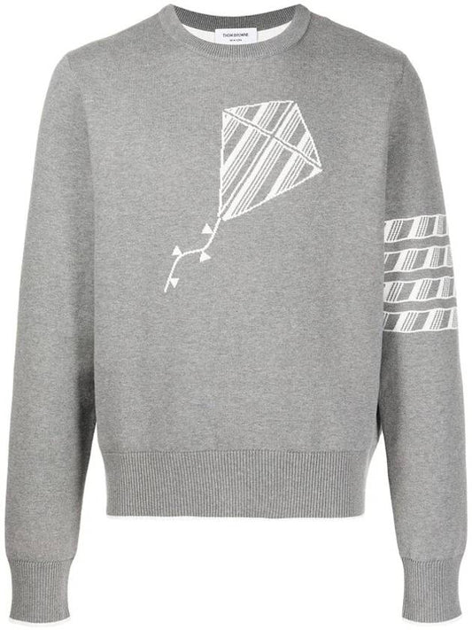 Men's Diagonal Kite Icon Jacquard Knit Cotton Sweatshirt Light Grey - THOM BROWNE - BALAAN 1