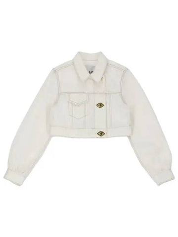 Cropped Denim Trucker Jacket Bright White Jumper - GANNI - BALAAN 1