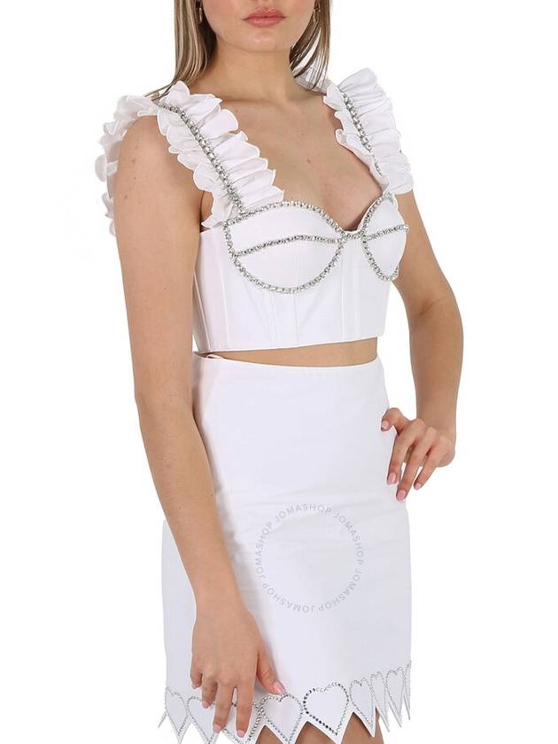 Area Ladies Crystal Embellished Poplin Ruffle Bustier Cropped Top, Size 6 - AREA - BALAAN 2