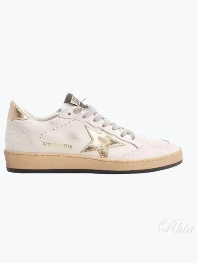 Women's Ballstar Leather Upper Laminate Star Heel Tab Low Top Sneakers Milk Gold - GOLDEN GOOSE - BALAAN 2