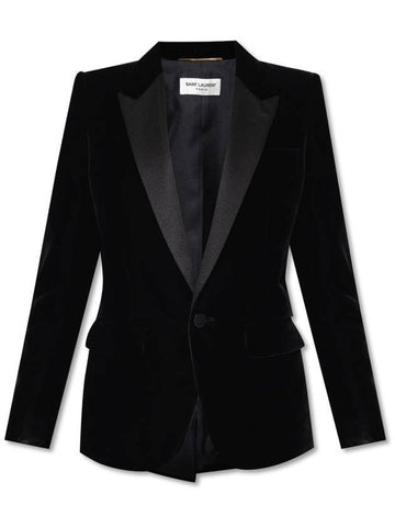 Velvet Tuxedo Jacket Black - SAINT LAURENT - BALAAN 1