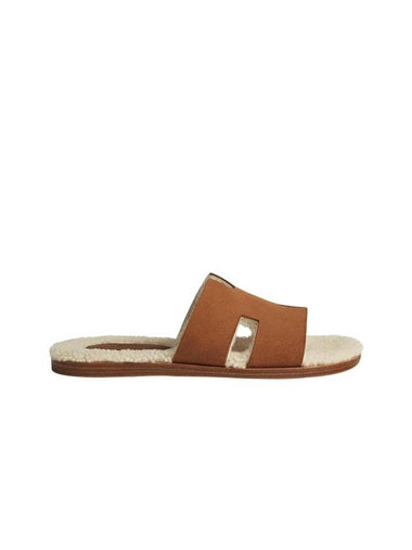 Izmir Sandals Suede Goatskin Woolskin Marron Tek Ecru - HERMES - BALAAN 1