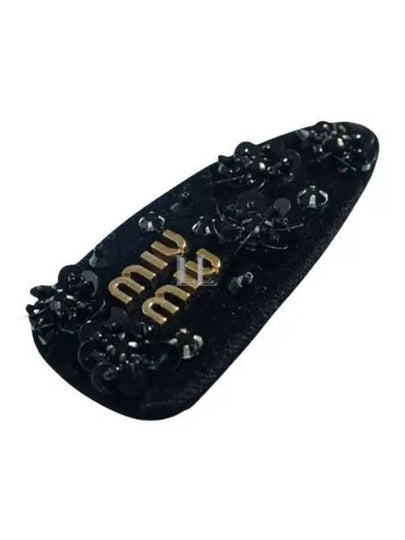 Metal Lettering Logo Velvet Hair Pin Black - MIU MIU - BALAAN 2