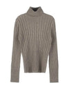 Ribbed Knit Turtleneck Beige Turf Melange - TORY BURCH - BALAAN 2