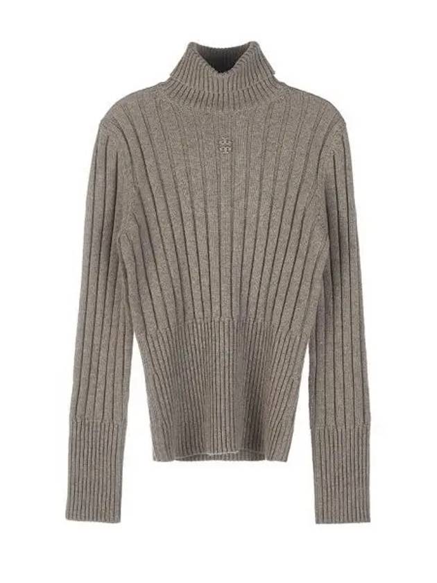 Ribbed Knit Turtleneck Beige Turf Melange - TORY BURCH - BALAAN 2