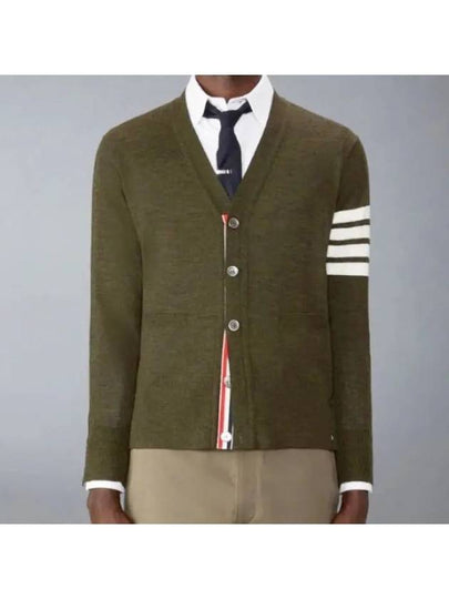 Men's Sustainable Classic Diagonal Wool Cardigan Dark Green - THOM BROWNE - BALAAN 2