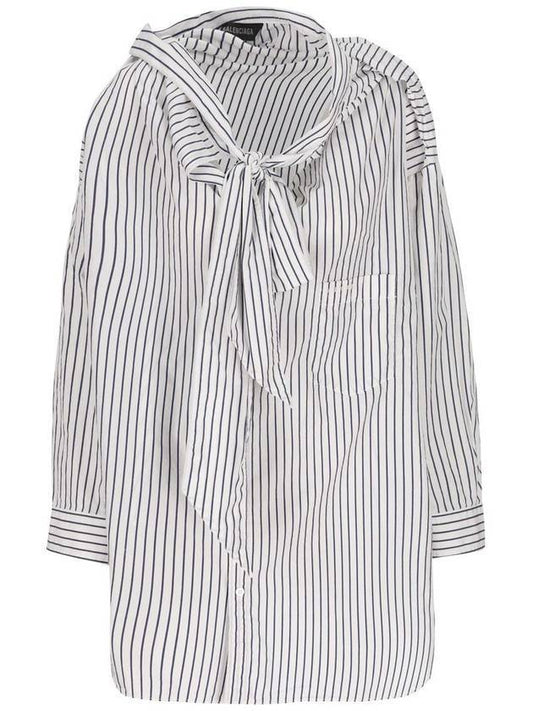 Knotted Poplin Oversized Long Sleeve Shirt White Blue - BALENCIAGA - BALAAN 2