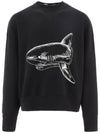 Men's Split Shark Crew Neck Sweatshirt Black - PALM ANGELS - BALAAN 1