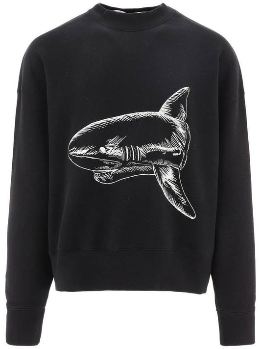 Men's Split Shark Crew Neck Sweatshirt Black - PALM ANGELS - BALAAN.